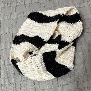 Black and White Crocheted Infinity Scarf